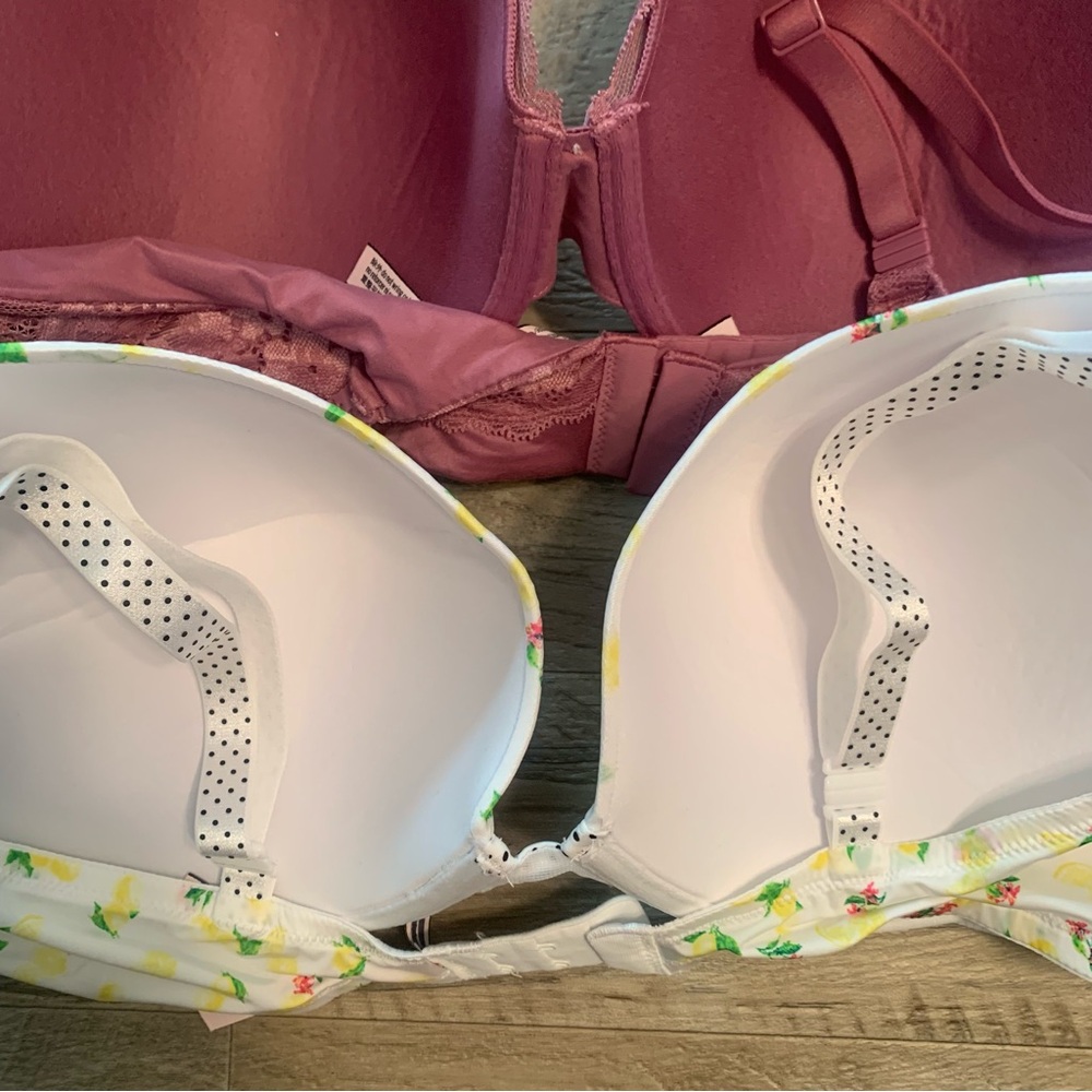 Victoria Secret Bundle 2 Bras Lace Perfect Shape Lemon Print Push Up - Picture 10 of 13